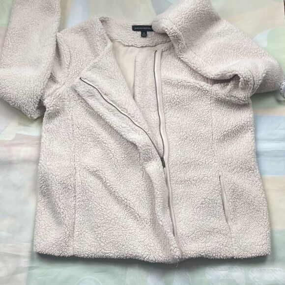 Banana Republic Women`s Teddy Sherpa Lined Warm Side Zip Jacket Ivory Sz M - Picture 8 of 10